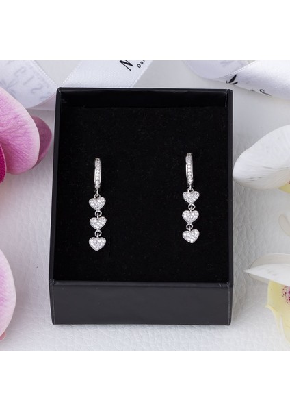 3'lü Kalp Model 925 Ayar Gümüş Zirkon Taşlı Kadın Küpe fırsatları