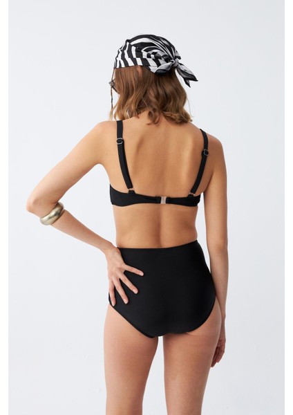 Kadın Siyah Pedli Kare Yaka Yüksek Bel Bikini Takımı indirimleri