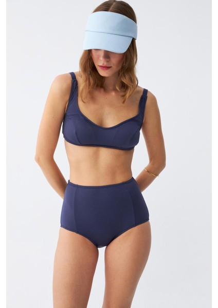Kadın Basic Lacivert Pedli Yüksek Bel Bikini Takımı