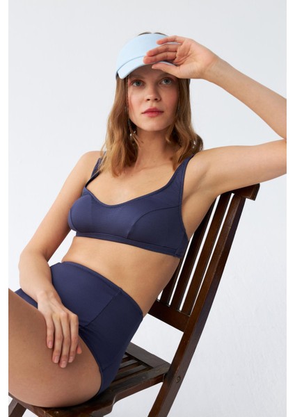 Kadın Basic Lacivert Pedli Yüksek Bel Bikini Takımı