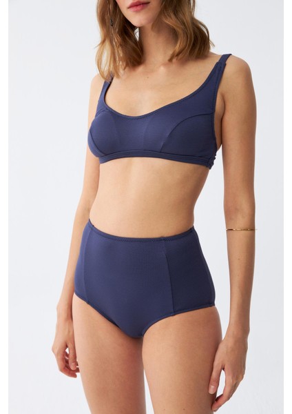 Kadın Basic Lacivert Pedli Yüksek Bel Bikini Takımı