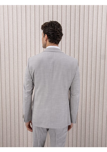 Erkek Likralı Slim Fit Sivri Yaka Yelekli Takım Elbise