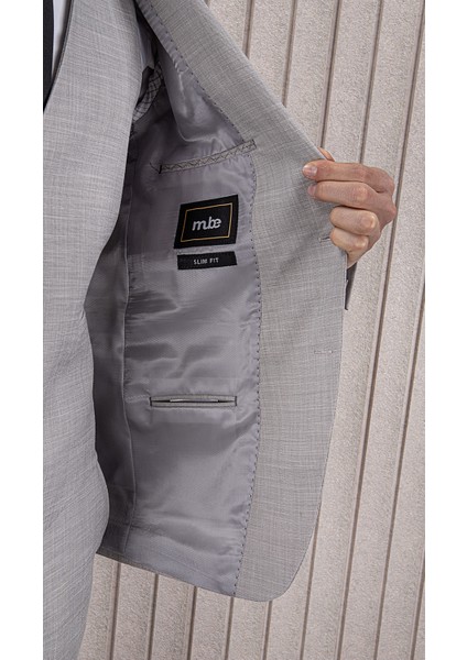 Erkek Likralı Slim Fit Sivri Yaka Yelekli Takım Elbise