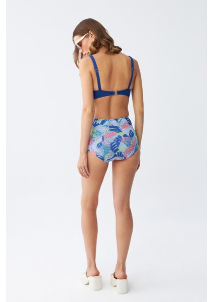 Kadın Pedli Yaprak Desenli Yüksek Bel Sax Bikini Takımı