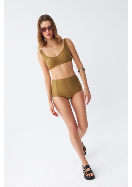 Kadın Basic Hardal Pedli Yüksek Bel Bikini Takımı