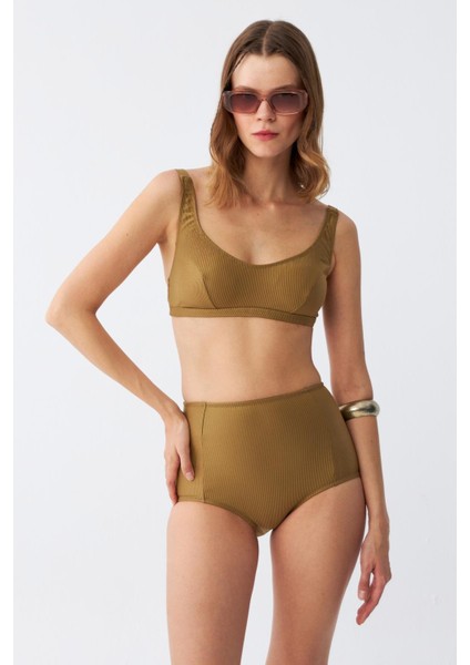 Kadın Basic Hardal Pedli Yüksek Bel Bikini Takımı