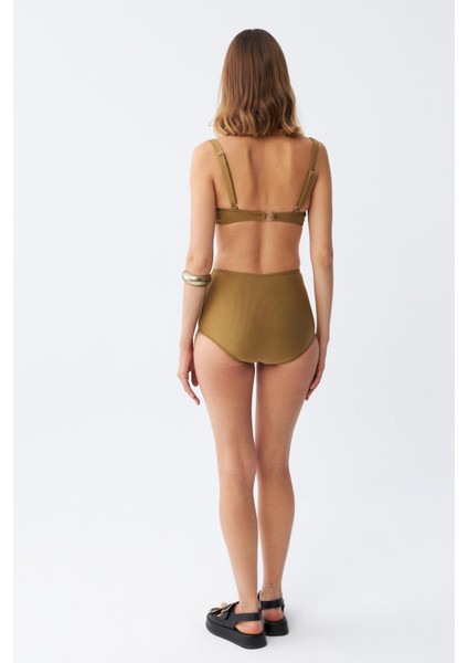 Kadın Basic Hardal Pedli Yüksek Bel Bikini Takımı