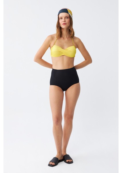 Kadın Straplez Sarı Yüksek Bel Bikini Takımı