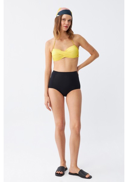 Kadın Straplez Sarı Yüksek Bel Bikini Takımı