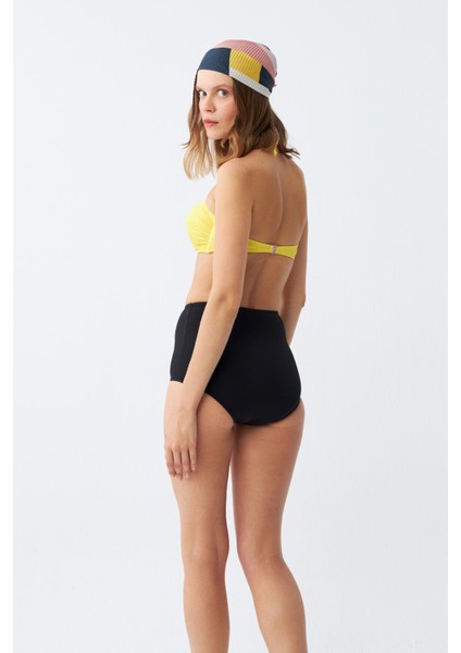 Kadın Straplez Sarı Yüksek Bel Bikini Takımı