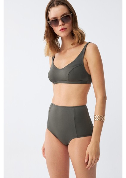 Kadın Basic Haki Pedli Yüksek Bel Bikini Takımı modelleri