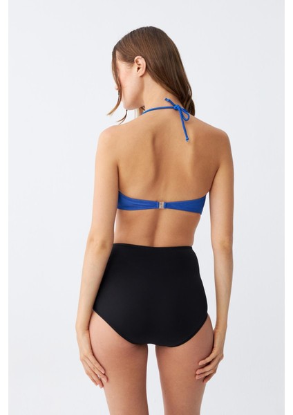 Kadın Straplez Mavi Yüksek Bel Bikini Takımı