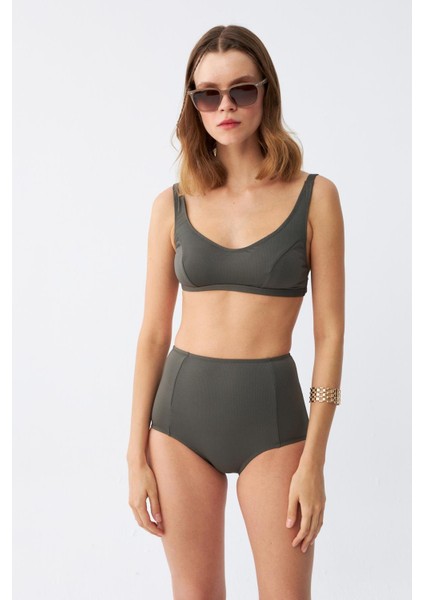 Kadın Basic Haki Pedli Yüksek Bel Bikini Takımı