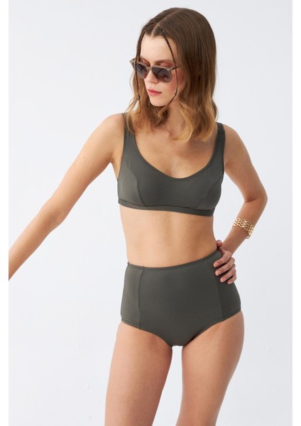 Kadın Basic Haki Pedli Yüksek Bel Bikini Takımı