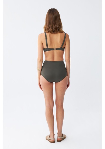 Kadın Basic Haki Pedli Yüksek Bel Bikini Takımı