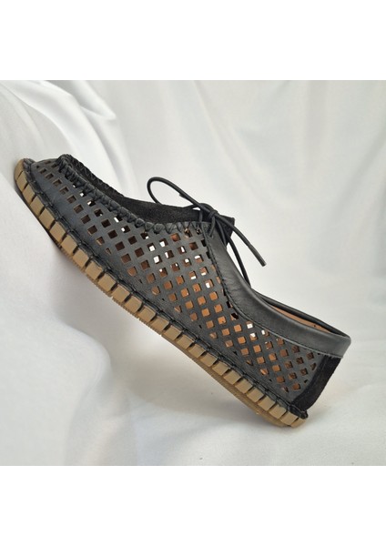 El Dikişli Siyah Kadın Ayakkabı - Yazlık Nefes Alabilir Makosen fırsatları