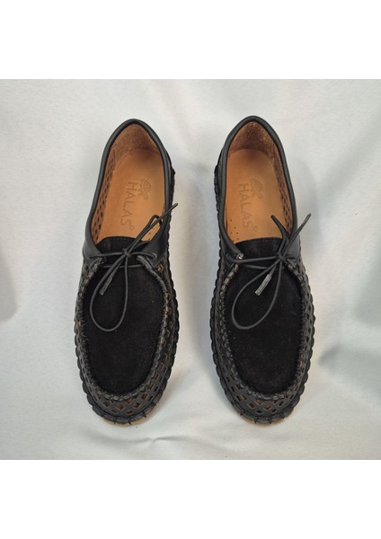 El Dikişli Siyah Kadın Ayakkabı - Yazlık Nefes Alabilir Makosen
