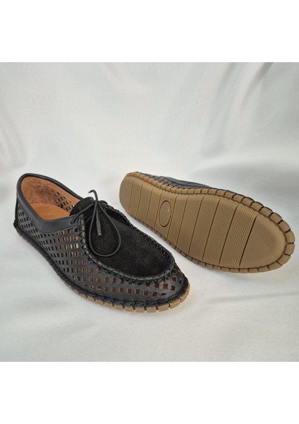 El Dikişli Siyah Kadın Ayakkabı - Yazlık Nefes Alabilir Makosen modelleri