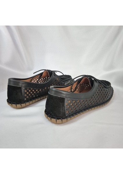 El Dikişli Siyah Kadın Ayakkabı - Yazlık Nefes Alabilir Makosen
