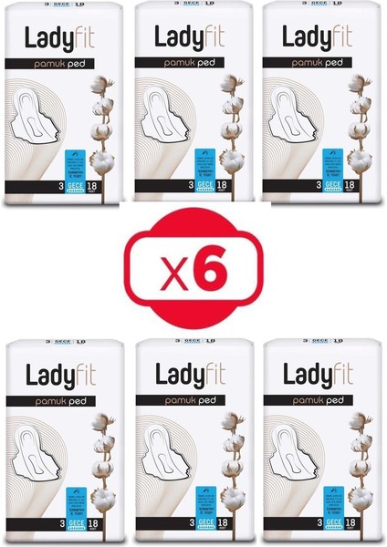 Pamuk Ped Süper Gece 18 Ped x 6 Paket 108 Adet