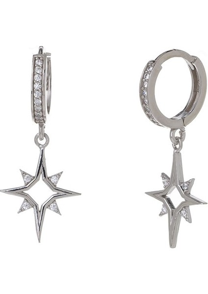 Kuzey Kutup Yıldızı Model 925 Ayar Gümüş Zirkon Taşlı Kadın Küpe