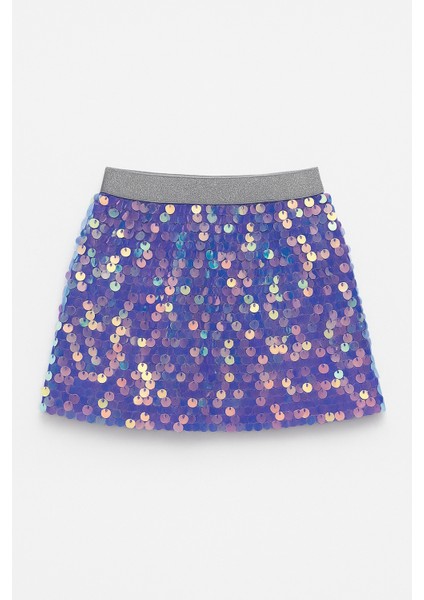 Kız Çocuk Payetli Mor Etek - Işıltılı Parti ve Özel Gün Kombini