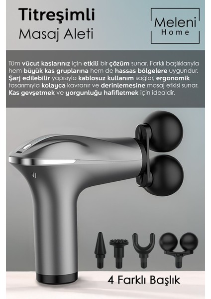 4 Başlıklı Titreşimli Masaj Aleti - Şarjlı Masaj Tabancası Sporcu Bel Sırt Bacak Boyun Masajı fiyatları