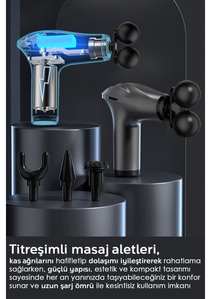 4 Başlıklı Titreşimli Masaj Aleti - Şarjlı Masaj Tabancası Sporcu Bel Sırt Bacak Boyun Masajı indirimleri