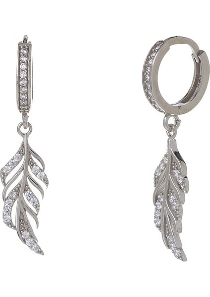 Yaprak Model-2 925 Ayar Gümüş Zirkon Taşlı Kadın Küpe