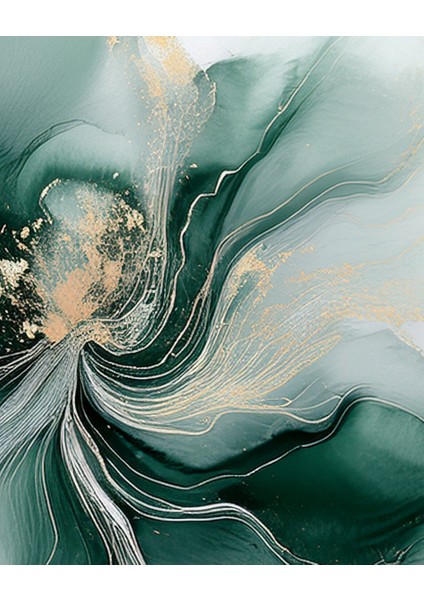 Metal Çerçeveli Gerçek Camlı Tablo - Dijital Baskı - Soyut Zümrüt Çiçeği modelleri