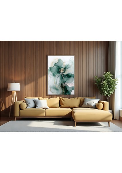 Metal Çerçeveli Gerçek Camlı Tablo - Dijital Baskı - Soyut Zümrüt Çiçeği