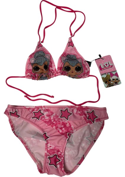 Lol Bebekli Yıldız Desenli Kız Çocuk Üçgen Bikini Takımı