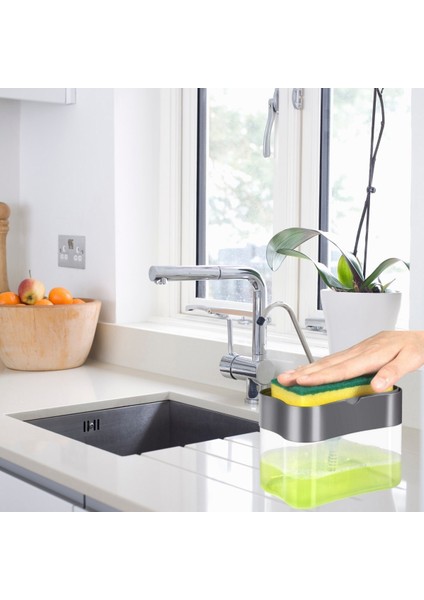 Ikisi Bir Arada Basmalı Pratik Sıvı Sabunluk Pompası ve Bulaşık Yıkama Süng - LKM8605-5132