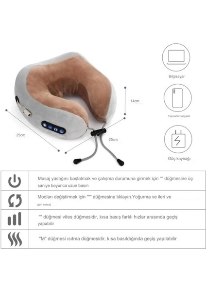 Seyahat Boyun Yastığı (Masaj Özellıklı) Uçak/araba/otobus U Şeklinde Şarjlı Boyun Masaj Yastığı indirimleri