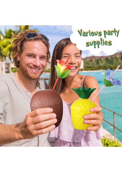 Ananas Hindistan Cevizi Tasarımlı Pipetli Bardak Seti (6 Adet) - LKM4223-9363 modelleri