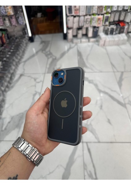 iPhone 14 Karbon Kılıf Tank Magsafe Özellikli Dokulu Buzlu Korumalı Kılıf - Gri
