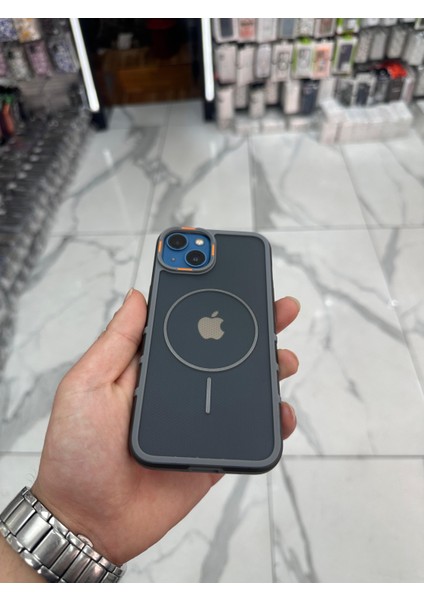 iPhone 14 Karbon Kılıf Tank Magsafe Özellikli Dokulu Buzlu Korumalı Kılıf - Gri modelleri