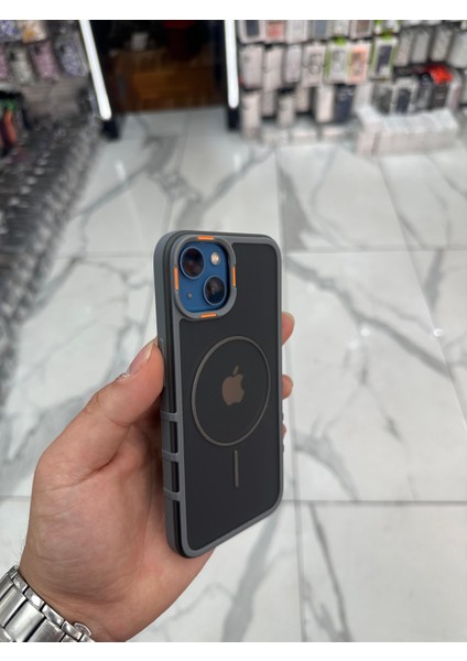 iPhone 14 Karbon Kılıf Tank Magsafe Özellikli Dokulu Buzlu Korumalı Kılıf - Gri indirimleri