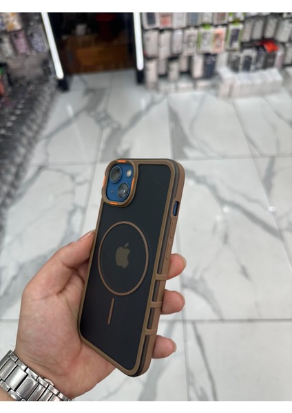 iPhone 14 Karbon Kılıf Tank Magsafe Özellikli Dokulu Buzlu Korumalı Kılıf - Kahverengi fiyatları