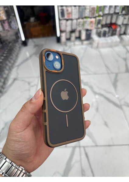 iPhone 14 Karbon Kılıf Tank Magsafe Özellikli Dokulu Buzlu Korumalı Kılıf - Kahverengi fırsatları