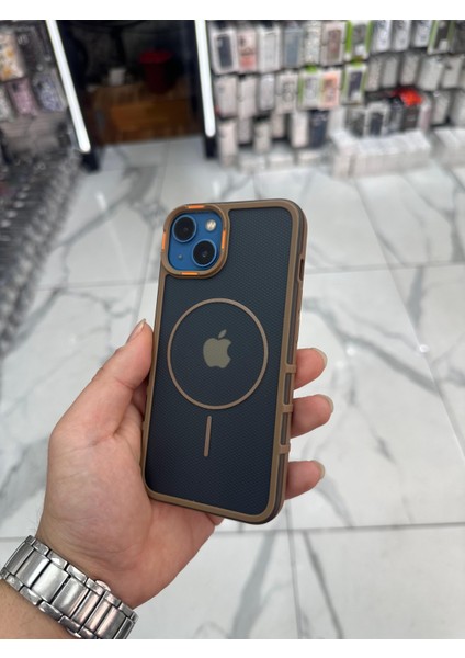 iPhone 14 Karbon Kılıf Tank Magsafe Özellikli Dokulu Buzlu Korumalı Kılıf - Kahverengi indirimleri