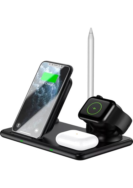 Ally W58 15W Qi Hızlı Şarj 4 In 1 Iphone+ Airpods Pro Kablosuz Şarj STANDI-(577 - LKM2859-5011