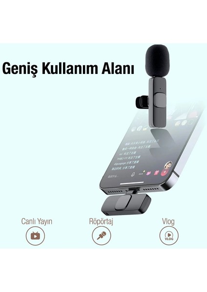 Ally K8 Lightning iPhone Tak Konuş Wireless Kablosuz Mini Yaka Mikrofonu Canlı Yay - LKM9213-9174