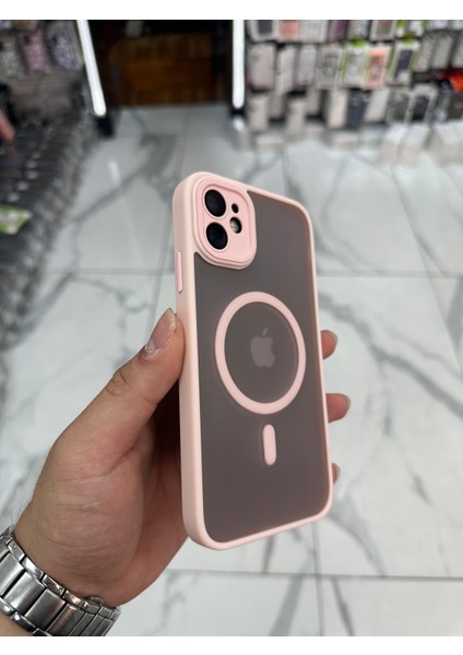 iPhone 11 Kamera Korumalı Kılıf Magsafe Özellikli Mat Tank Koruyucu Kılıf - Pembe modelleri