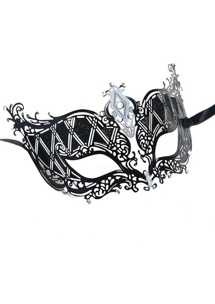 Kristal Gümüş Taşlı Siyah Renk Lazer Kesim Metal Lüks Maske Balo Parti - LKM9936-3624 fiyatları