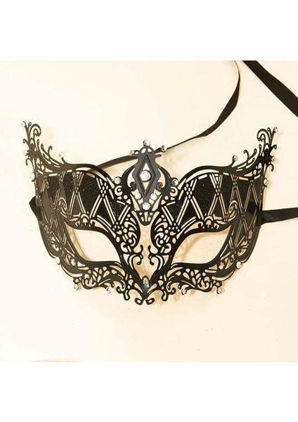 Kristal Gümüş Taşlı Siyah Renk Lazer Kesim Metal Lüks Maske Balo Parti - LKM9936-3624 modelleri