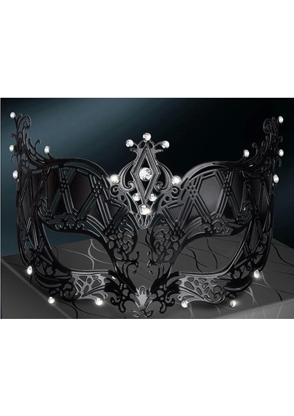 Kristal Gümüş Taşlı Siyah Renk Lazer Kesim Metal Lüks Maske Balo Parti - LKM9936-3624 fırsatları