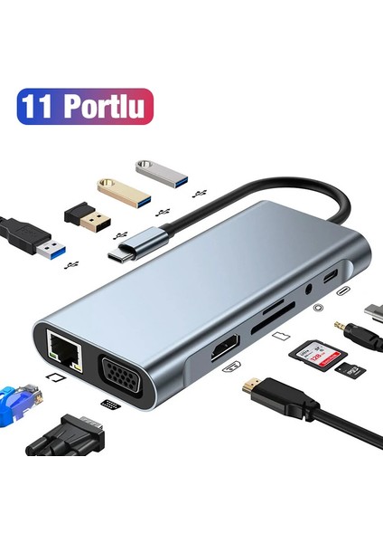 Ally BYL-2110 11IN1 Multifonksiyonlu Type-C Hub Adaptör DÖNÜŞTÜRÜCÜ-(5775) - LKM1929-5587
