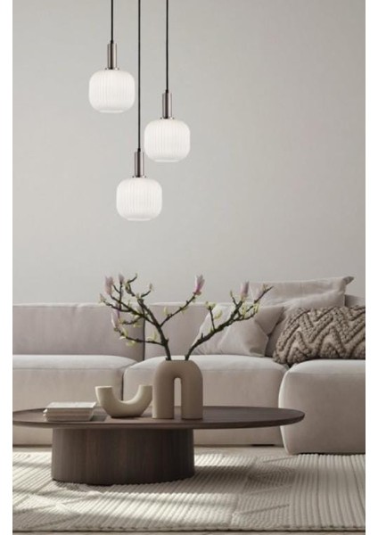 Mylights Modern Spor Paslanmaz Inox Üçlü Salon Avize Otorma Odası Avize Opal Camlı