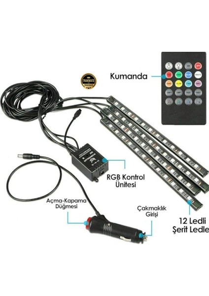 Ford Connect 2002-2003-2004-2005-2006-2007-2008-2009-2010-2011-2012-2013 Araç Içi Led, Şerit Işık 48’li Rgb Atmosfer Aydınlatma | Ses Kontrollü & Uzaktan Kumandalı